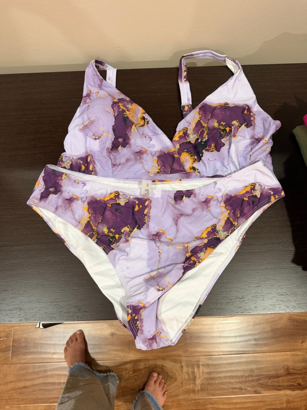 Purple Marble Print Bikini Set